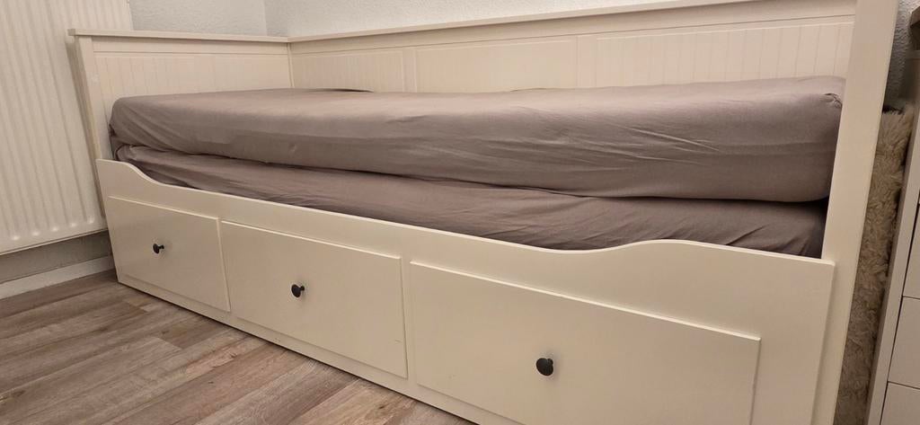 1 persoonsbed uitschuifbaar naar 2 persoonsbed., Ophalen, Gebruikt, 90 cm, Wit