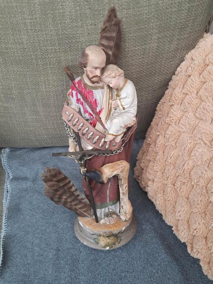 Antiek religieus beeld van Sint Jozef met kind, Antiek en Kunst, Antiek | Religie, Ophalen of Verzenden