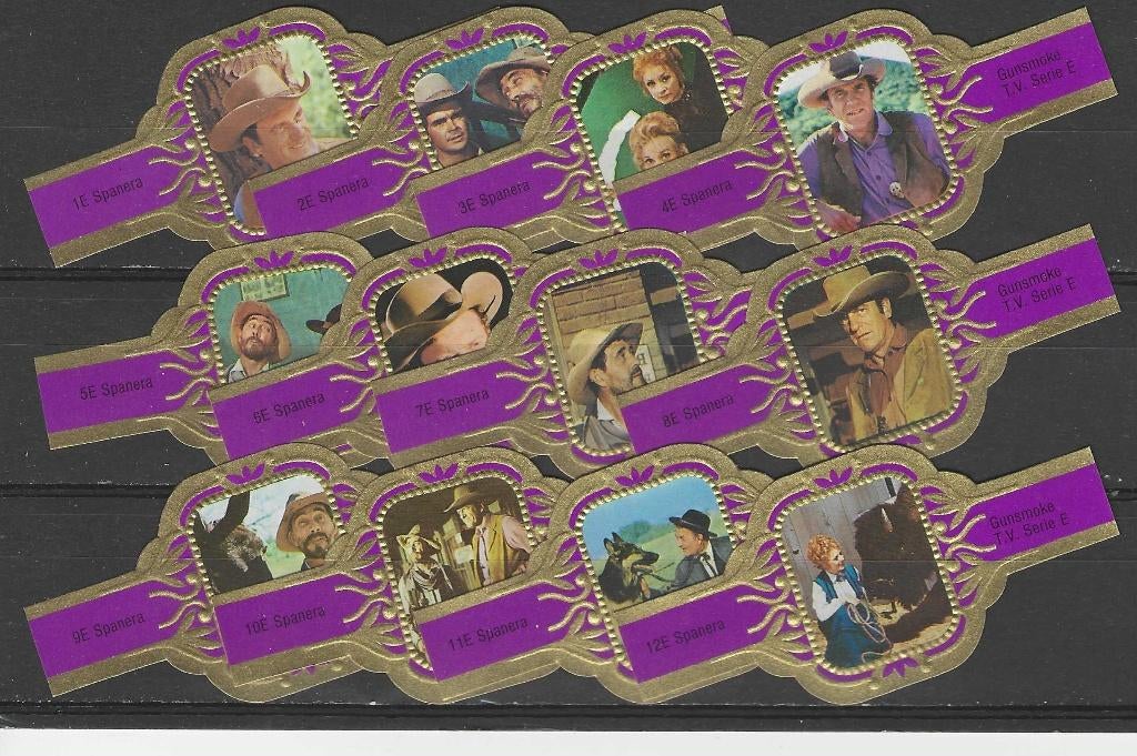 reeks 3065  gunsmoke   1-12    sigarenbanden, Ophalen of Verzenden, Zo goed als nieuw, Sigarenbandjes
