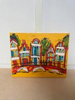 Schilderij Grachtenpanden - Kleurrijk en Levendig, Antiek en Kunst, Kunst | Schilderijen | Modern, Ophalen of Verzenden