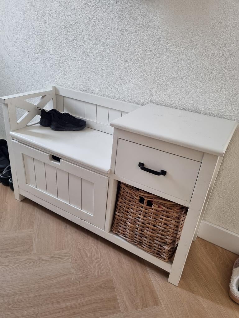 Witte halkast met zitbank en kapstok, Ophalen of Verzenden, Gebruikt