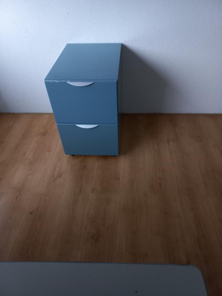 Hangmappen 2 ladenkast blauw op wielen, Ophalen, Gebruikt, 1 of 2 laden, 50 tot 100 cm