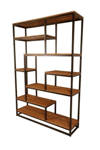 Roomdivider stoer TEAK + Metaal, speelse vakken 130b x 190h, Huis en Inrichting, Woonaccessoires | Kamerschermen, Nieuw, Ophalen