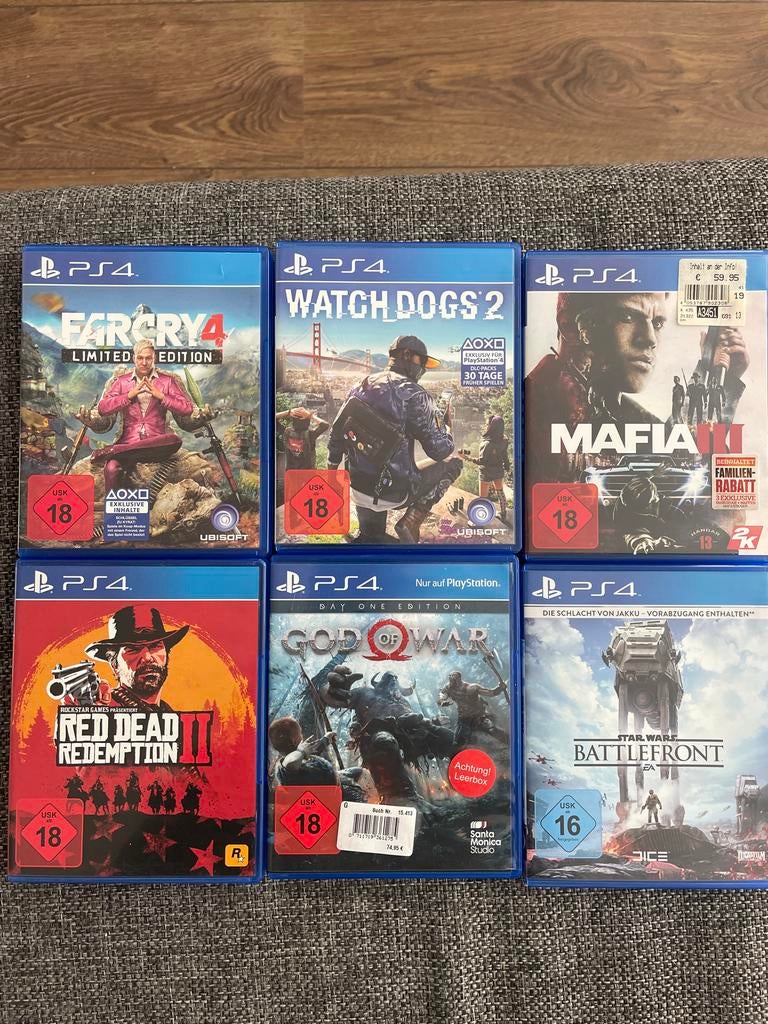 PS4 games: Far Cry 4, Watch Dogs 2, Mafia III, Red Dead 2, Gebruikt, Vanaf 18 jaar, 1 speler, Ophalen
