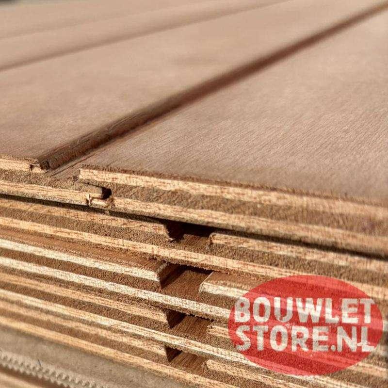 Multigroove Bruynzeel Okoume 9 mm | WBP | schrootjesmotief, Niet ingevuld, Multiplex, Minder dan 20 mm, Niet ingevuld