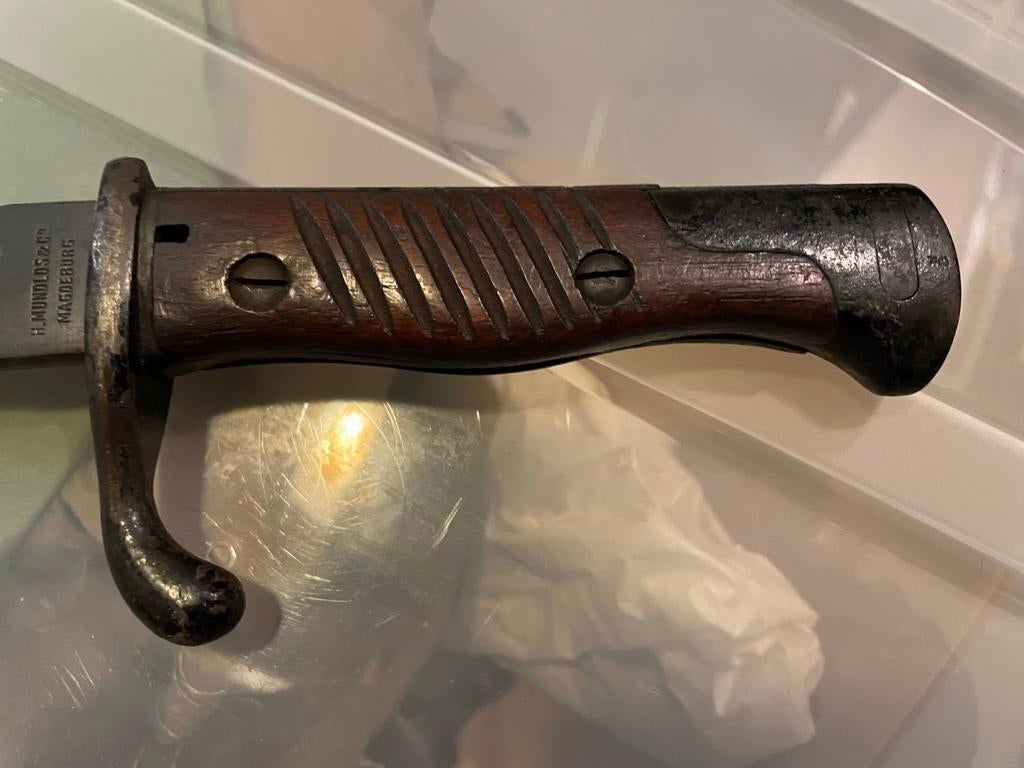 Originele WO1 Bajonet - H. Mundlos & Co. Magdeburg, Verzamelen, Ophalen of Verzenden, Landmacht, Duitsland, Mes of Dolk