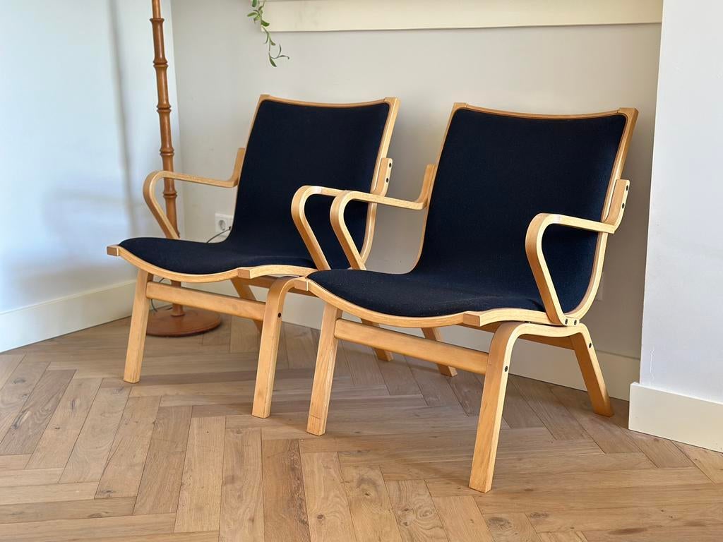 Set 2 fauteuils Finn Østergaard model Albert jaren 50/60/70, Ophalen, Minder dan 75 cm, Stof, 50 tot 75 cm