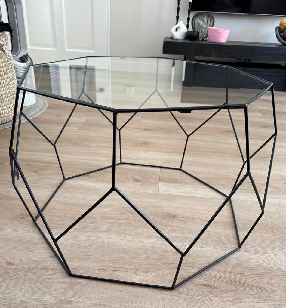 Riverdale salontafel/bijzettafel zwart metaal, glazen blad!, Metaal of Aluminium, 55 tot 75 cm, Zo goed als nieuw, Overige vormen