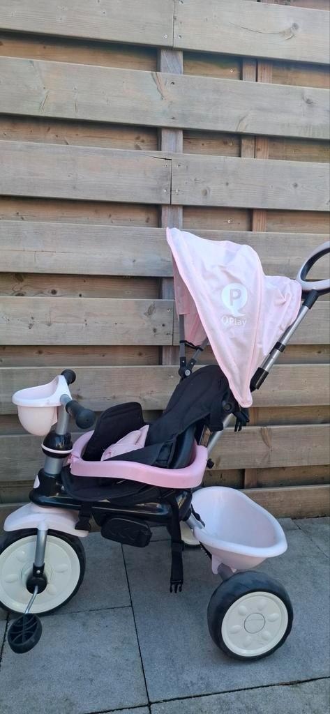 Roze driewieler met duwstang en zonnekap - Q'Play, Fietsen en Brommers, Fietsen | Driewielfietsen, Gebruikt, Ophalen of Verzenden