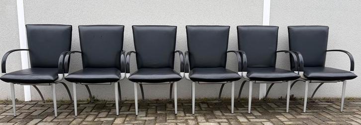 6 Rolf Benz 7000 eettafel stoelen, Huis en Inrichting, Stoelen, Zo goed als nieuw, Vijf, Zes of meer stoelen, Leer, Zwart, Ophalen of Verzenden