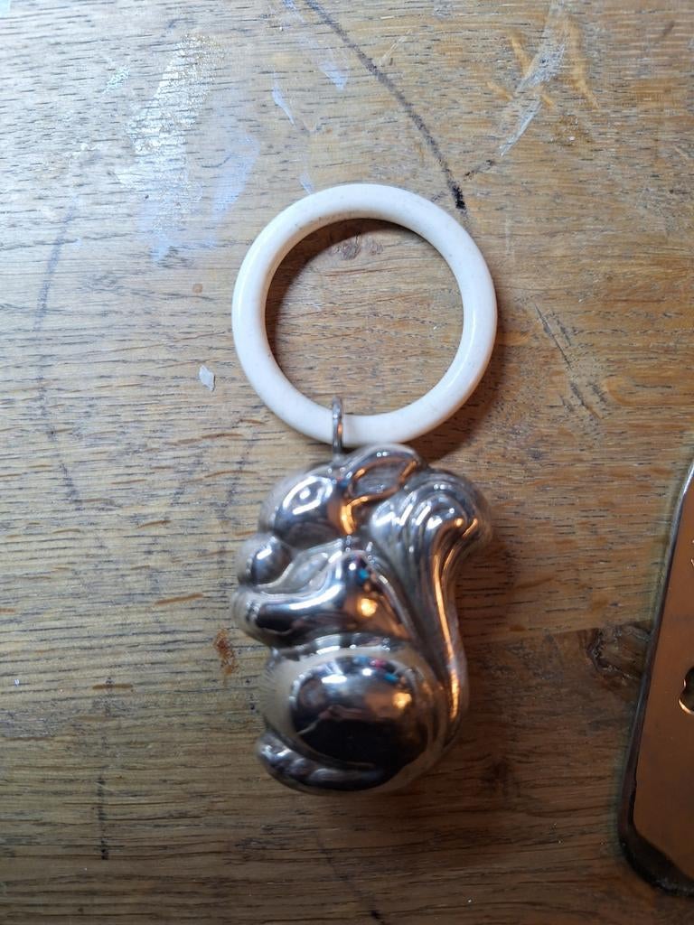 Vintage Zilveren Eekhoorn Rammelaar met Ring, Ophalen of Verzenden, Zilver