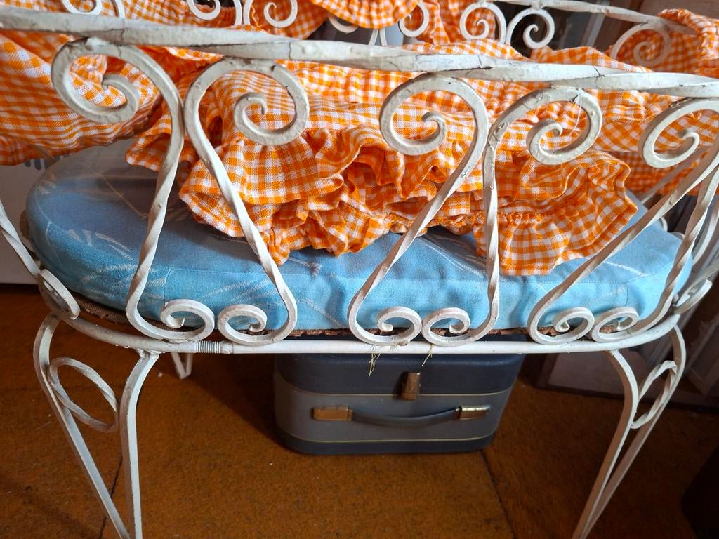 Vintage Wiegje / Babybedje - Wit Metaal met Oranje Ruit, Ophalen, Gebruikt, Wieg