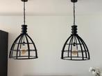 Industriële hanglampen zwart metaal – set van 2, Huis en Inrichting, Ophalen, 50 tot 75 cm, Zo goed als nieuw, Metaal
