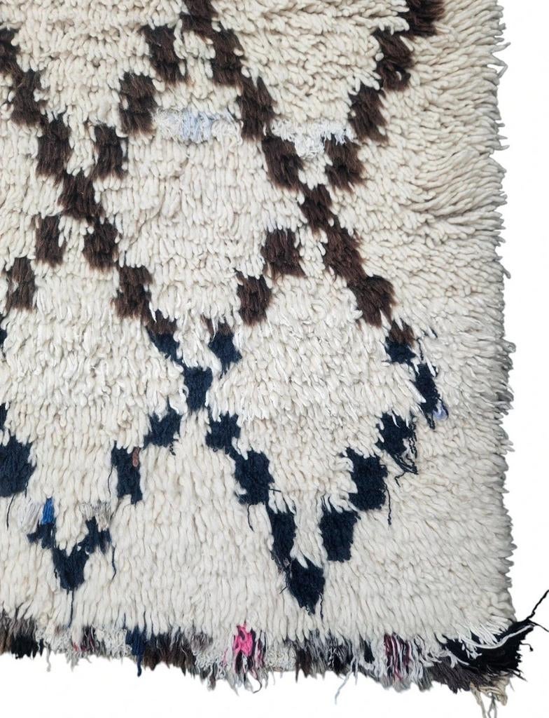 Handgemaakt wol Berber tapijt Beni Ourain ruiten 99x177cm, Gebruikt, Beni Ourain, Bohemien, Marokkaans, Vintage, Crème, Onbekend (Traditioneel Marokkaans handwerk)