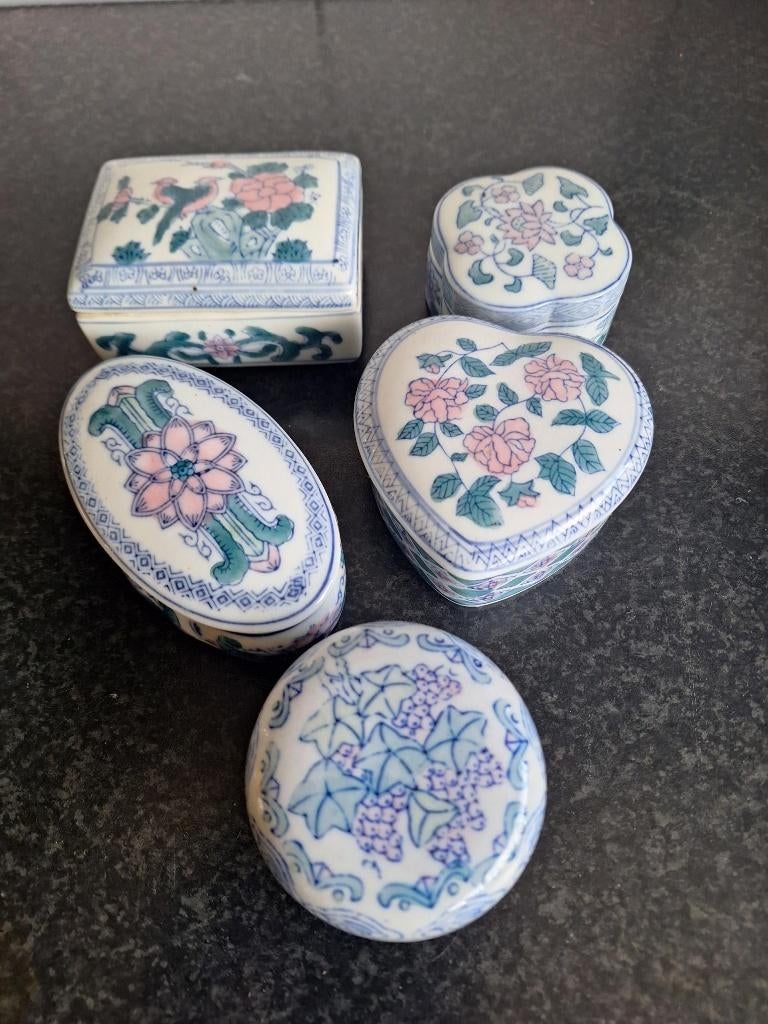 Chinees porseleing lot 2 5x doosje, Ophalen of Verzenden