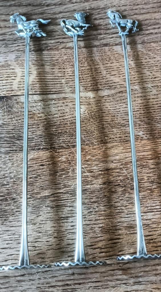 3 paarden cocktail stampers verzilverd roerstaafjes, Ophalen of Verzenden, Gebruikt, Overige materialen