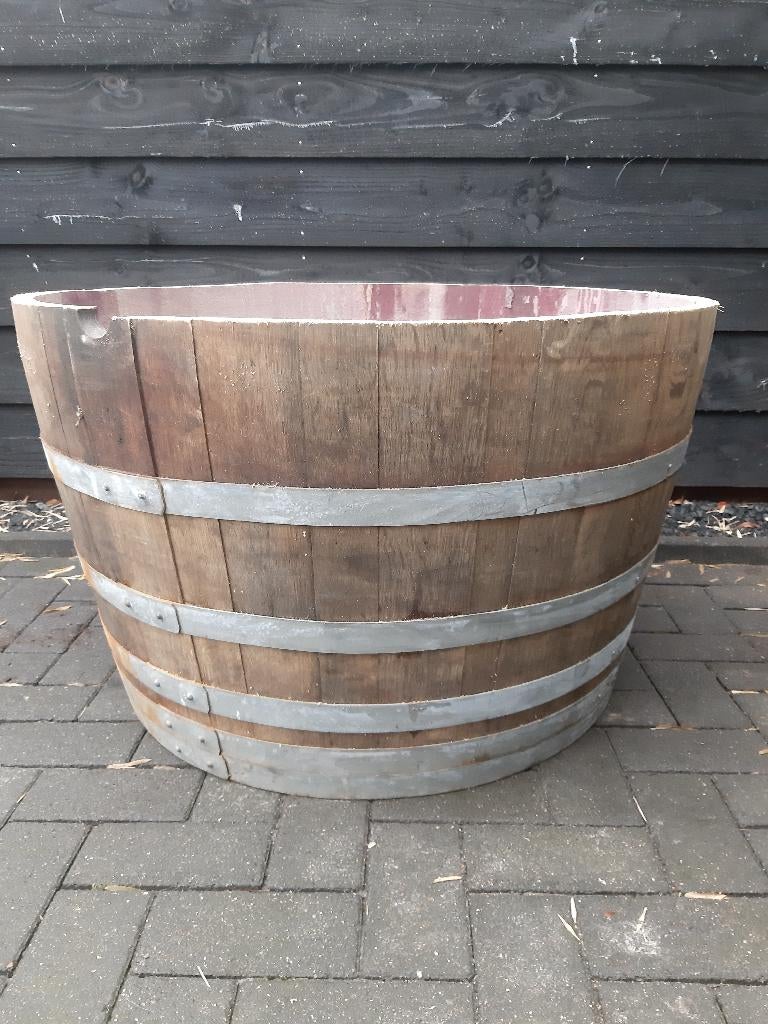 Groot Eikenhouten Wijnvat Bloembak Inhoud 200 liter, Tuin en Terras, Bloembakken en Plantenbakken, Ophalen, Rond, Nieuw, Balkon