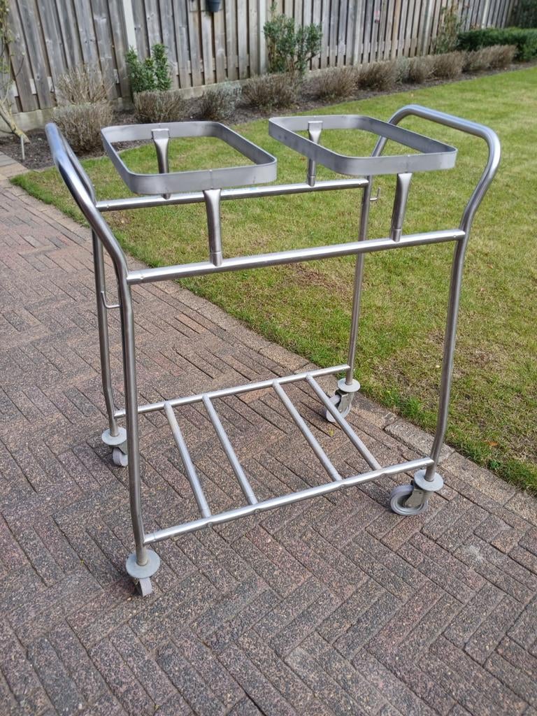 Verrijdbaar  karretje  rvs met zwenkwielen., Doe-het-zelf en Verbouw, Transportwagens, 100 liter of meer, Ophalen, Transportkar
