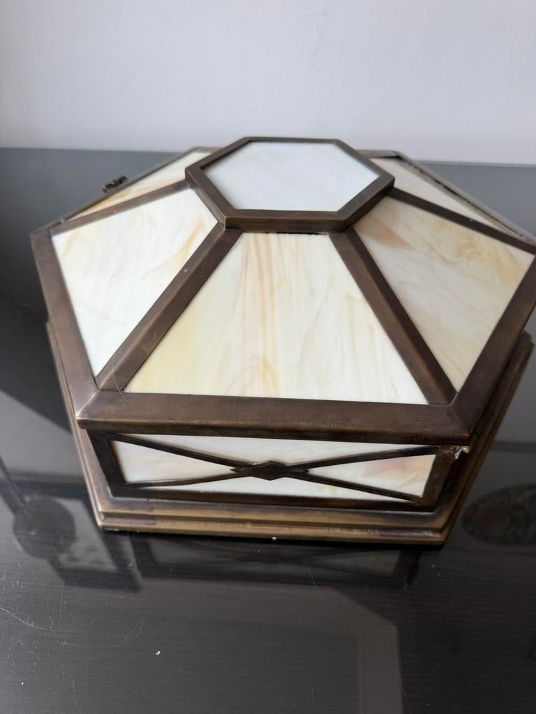 Grote Art Deco plafonniere Plafondlamp, Ophalen of Verzenden, Gebruikt, Glas