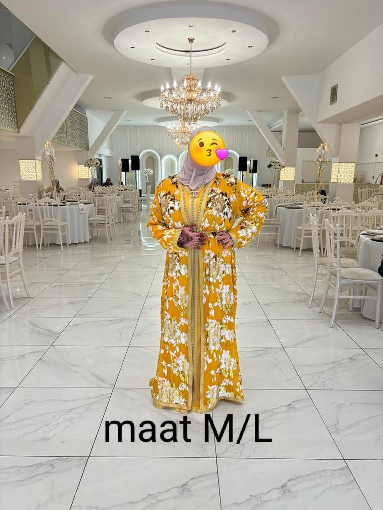 Prachtige Gele takchita met Bloemenprint - Maat M/L, Maat 38/40 (M), Overige typen, Geel, Ophalen of Verzenden