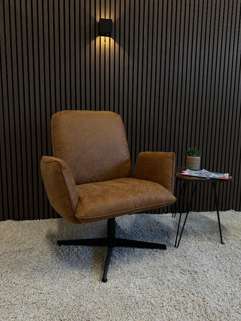 NIEUW! Fauteuil Lugo cognac, Minder dan 75 cm, Leer, Nieuw, Ophalen of Verzenden