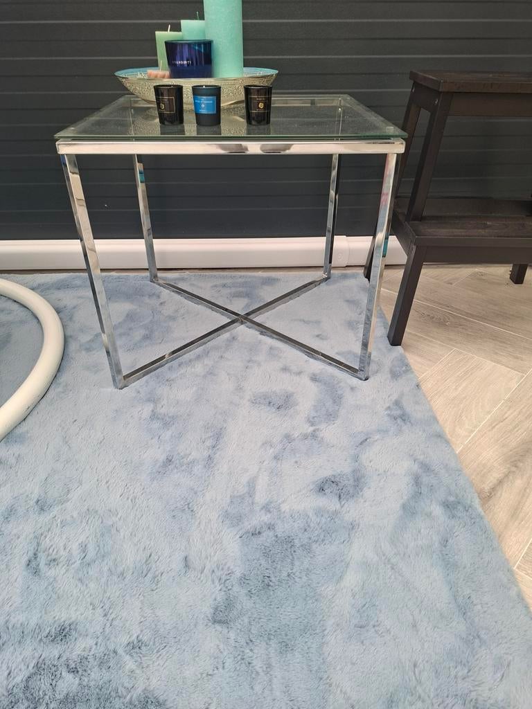 Bijzettafel glas en chroom., Huis en Inrichting, Tafels | Bijzettafels, Ophalen of Verzenden, Glas, Minder dan 55 cm, 45 tot 60 cm