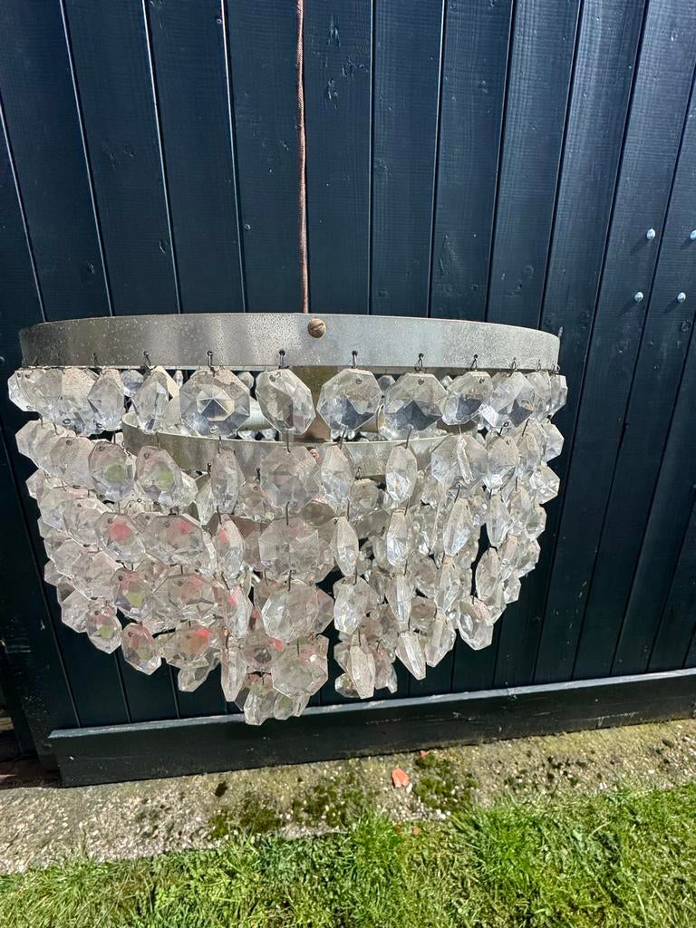 Zware kroonluchter met (nep)kristallen, Ophalen of Verzenden, Gebruikt