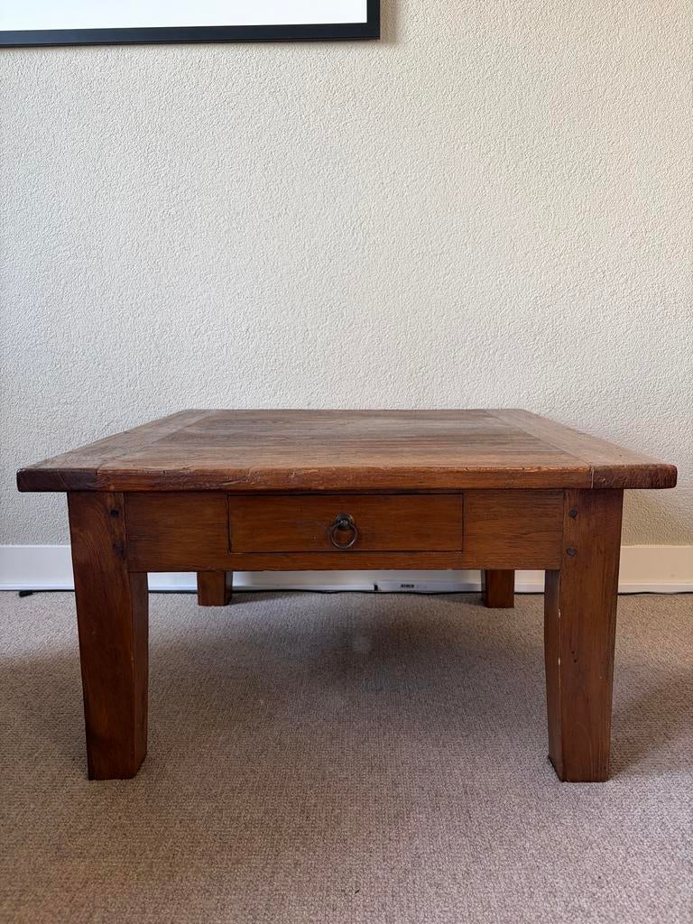 Authentieke salontafel met lade - 80x80x45 cm, Huis en Inrichting, Ophalen, Gebruikt, 100 tot 150 cm, Vierkant