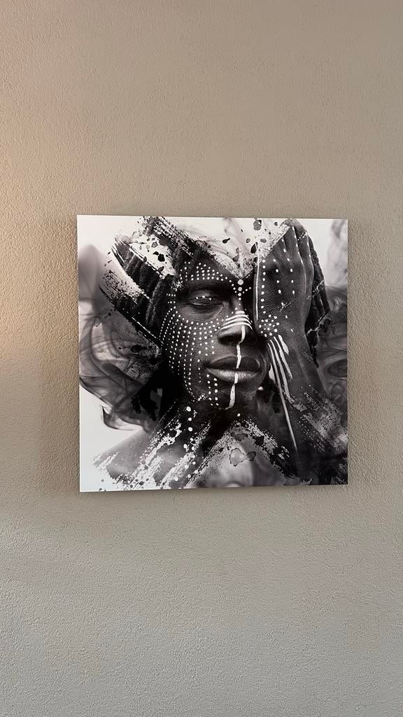 Schilderij 80x80cm - Afrikaanse persoon Zwart-Wit, Ophalen