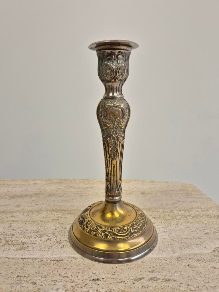 Zilveren messing kandelaar, Antiek en Kunst, Ophalen of Verzenden, Koper of Brons