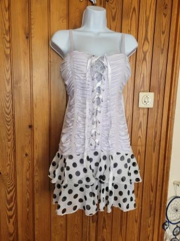 Gaaf jurkje zwart met witte stippen mt S/M & M/L merk Luc Ce, Kleding | Dames, Maat 38/40 (M), ., Wit, Ophalen of Verzenden