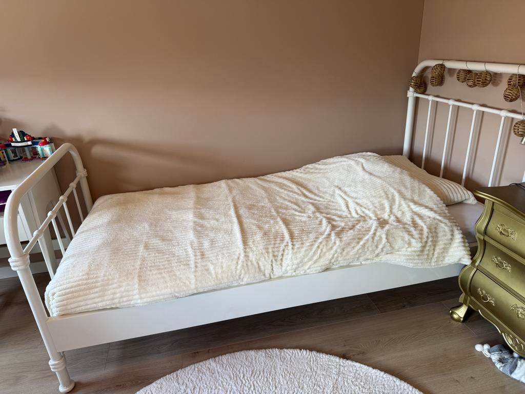 Wit bed/ledikant staal 200x95cm, Ophalen, 90 cm, Eenpersoons, Wit
