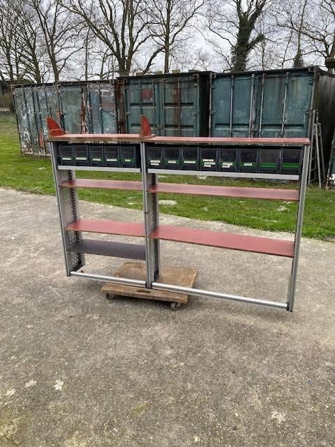 bedrijfswagen stelling met kunststof opbergbakjes, Huis en Inrichting, Kasten | Stellingkasten, Ophalen, Gebruikt