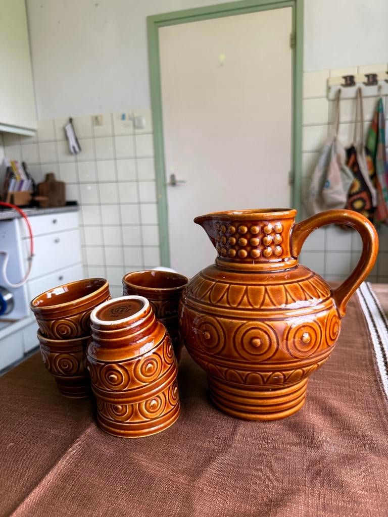 Vintage Veb Torgau Waterkan met Kopjes - Jaren 60, Ophalen of Verzenden