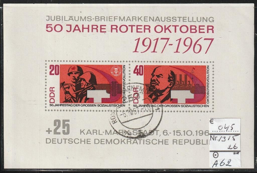 DDR Roter Oktober Blok 26 Michel 1315 Nr.A62p, Verzenden, DDR, Gestempeld