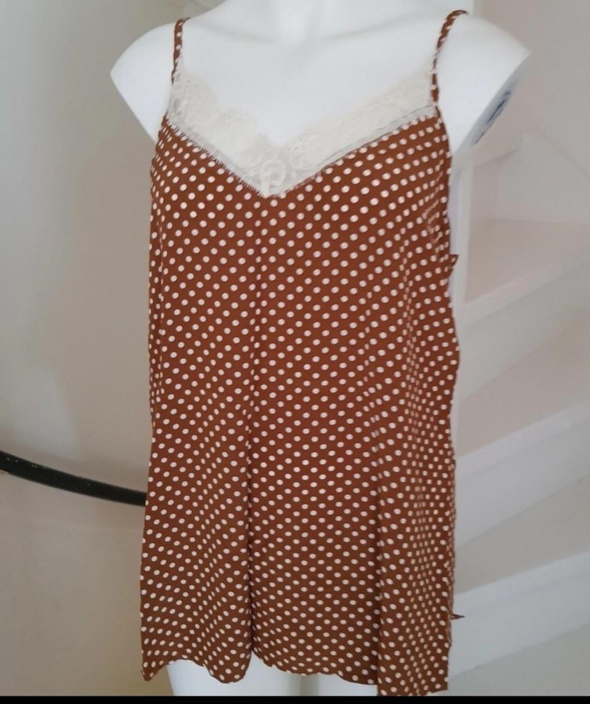 Nieuw bruin topje 40 Summum Woman polkadot kant viscose, Kleding | Dames, Tops, Maat 38/40 (M), Summum Woman, Bruin, Nieuw