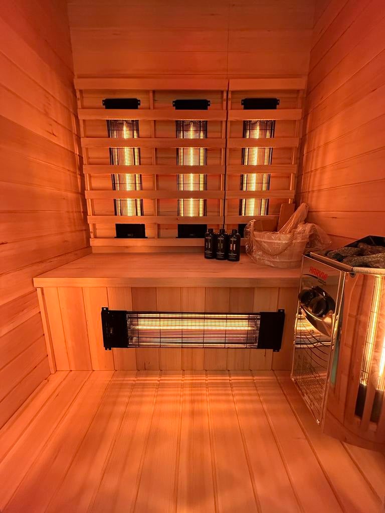 Combi Sauna (Infrarood + Fins) - GRATIS BEZORGD + MONTAGE, Sport en Fitness, Sauna, Ophalen of Verzenden, Zo goed als nieuw, Fins of Traditioneel