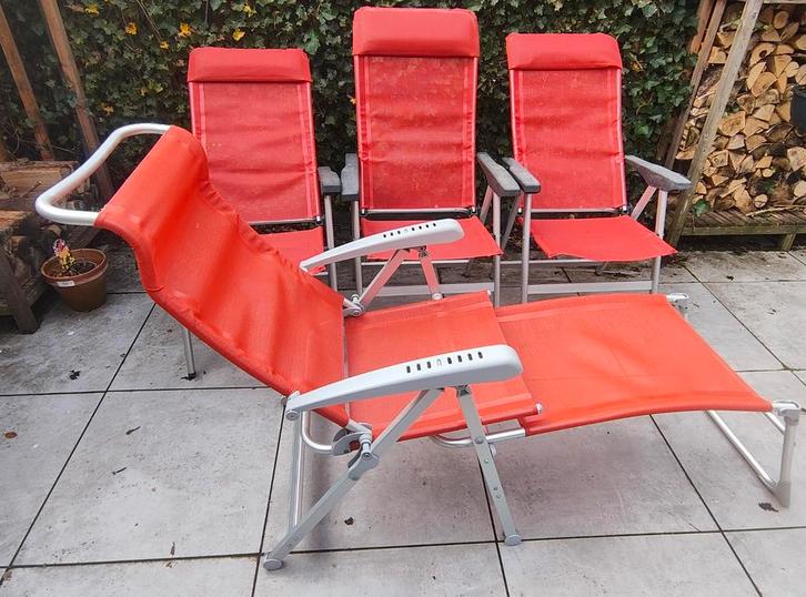 Rode tuinstoelen set 40 euro, p stk 10 (kln), 20 (groot), Tuin en Terras, Tuinstoelen, Gebruikt, Aluminium, Inklapbaar, Verstelbaar