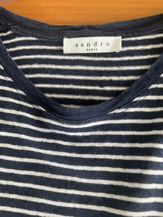 Sandro T-shirt 100% linnen Bretonse streep blauw/wit. mt L., Ophalen of Verzenden, Gedragen, Blauw
