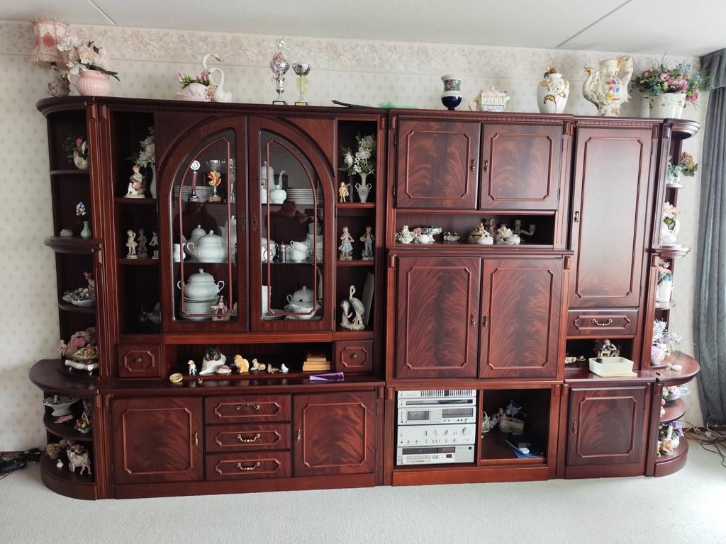 Notenhouten wandkast met TV-kast, Huis en Inrichting, Ophalen, Gebruikt, 25 tot 50 cm, Minder dan 100 cm