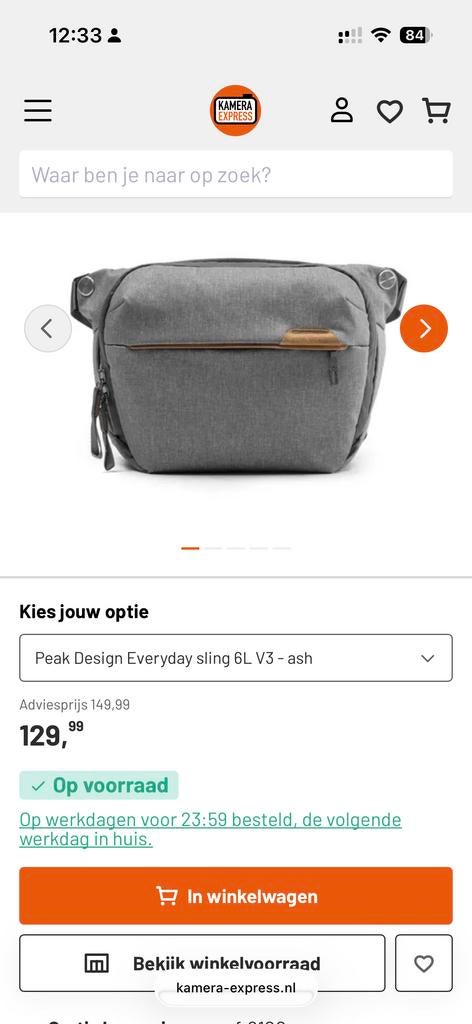 Nieuwe Peak Design Everyday Sling 6L - Ash, Ophalen of Verzenden, Nieuw, Grijs, Overige merken