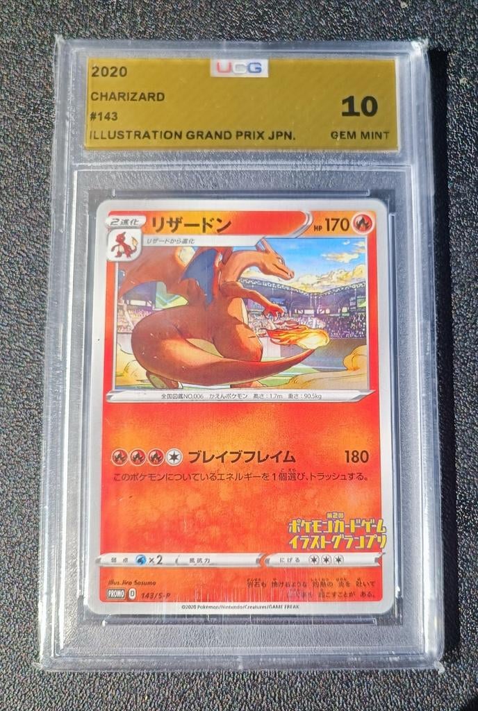 Charizard UCG 10 Illustration Grand Prix Japan Pokémon Kaart, Ophalen of Verzenden, Zo goed als nieuw, Losse kaart