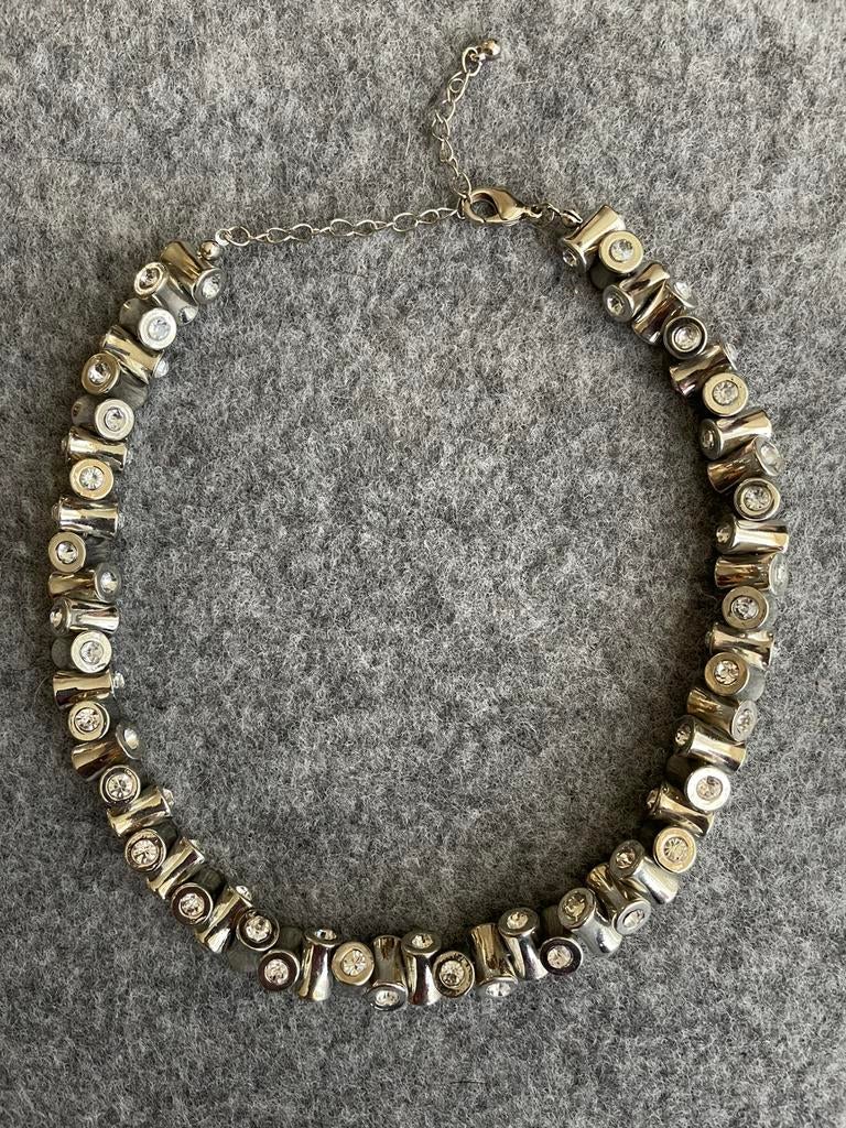Ketting., Verzenden, Zo goed als nieuw, Zilver, Met strass