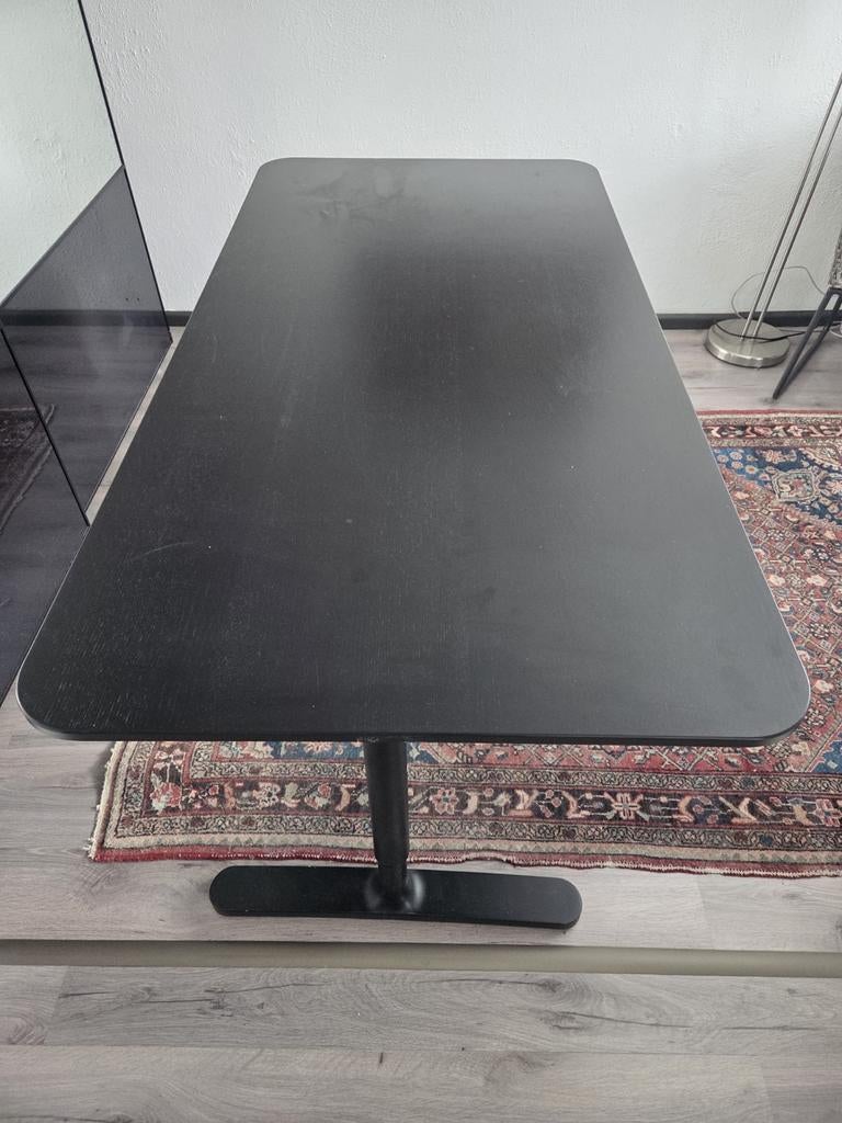 Bruin verstelbaar Ikea bureau (160x80) met ladenkastje, Overige maten, 150 tot 200 cm, 75 tot 100 cm, Ophalen of Verzenden