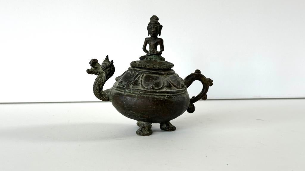 Kan met buddha beeld, Antiek en Kunst, Antiek | Koper en Brons, Ophalen of Verzenden