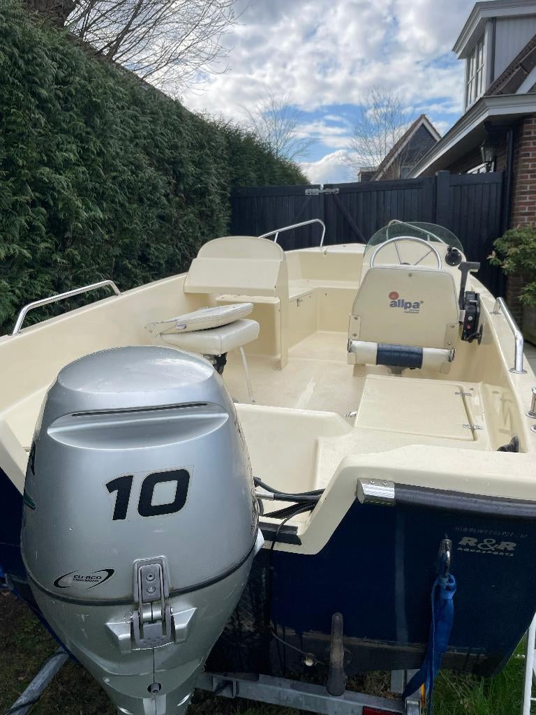 Vis- en toermotorboot Family Duo 420 + Honda 10PK + trailer, Ophalen, Gebruikt, Tot 10 pk, 3 tot 6 meter