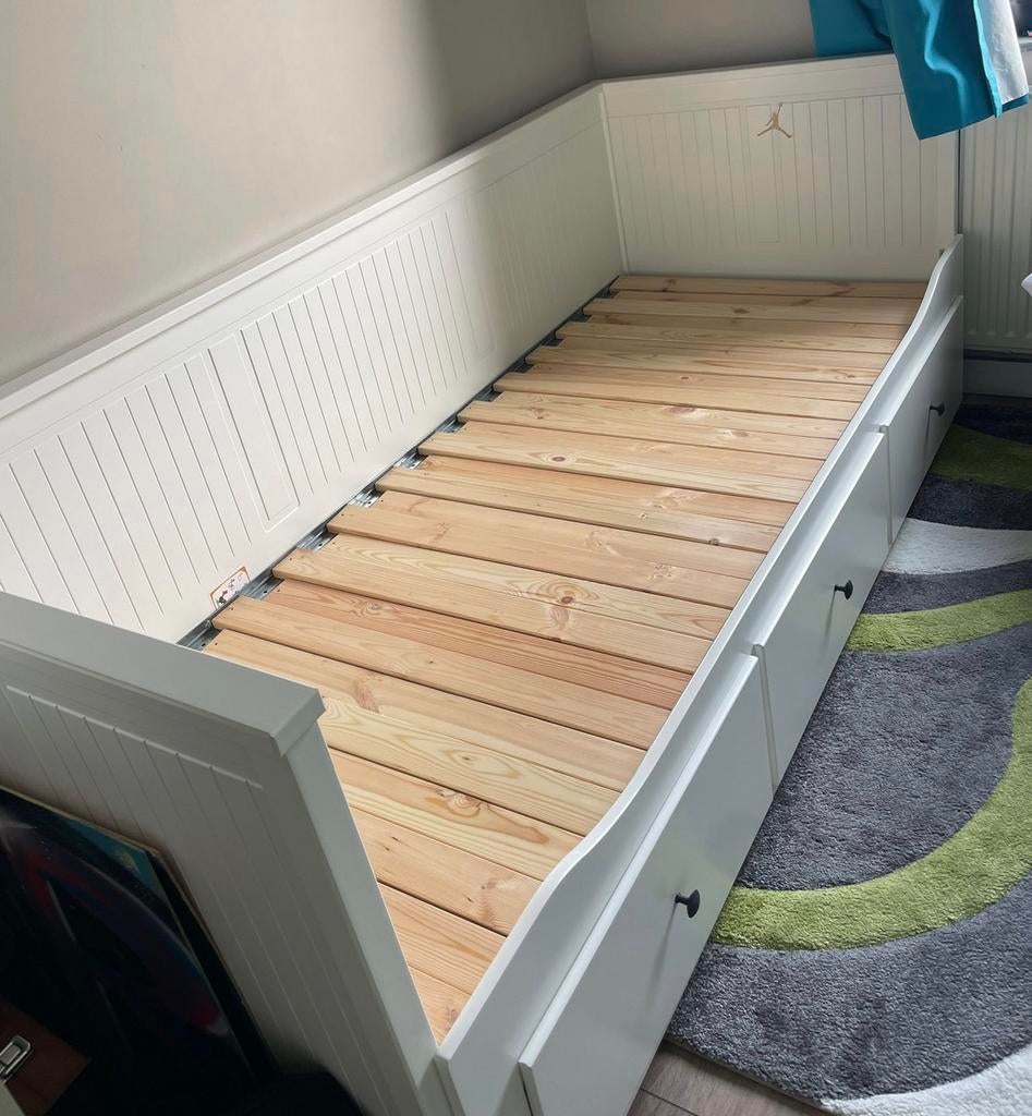 IKEA HEMNES bedbank met 3 lades – wit, Wit, Tweepersoons, Ophalen of Verzenden, Zo goed als nieuw
