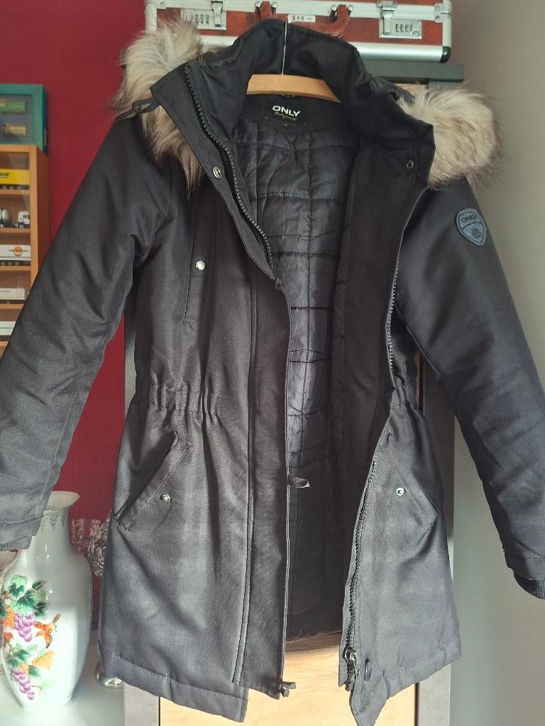 Dames winterjas - maat S - lang - zwart, Only, Zwart, Ophalen of Verzenden, Zo goed als nieuw