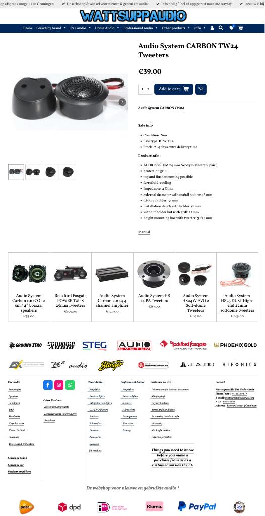 Audio System CARBON TW24 Tweeters, Auto diversen, Autospeakers, Info@optimount.nl, Nieuw, Ophalen of Verzenden, Anholtseweg 48A 7091 HB DINXPERLO