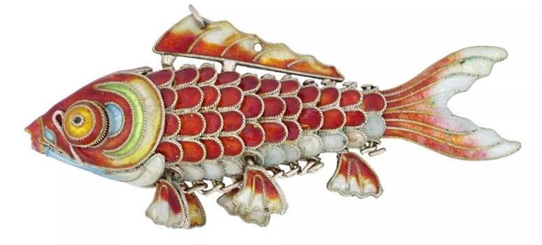 Zilveren karper vis emaille    Russisch, Verzenden, Zilver